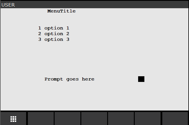 The resulting list menu on the teach pendant with three numbered options and a prompt line