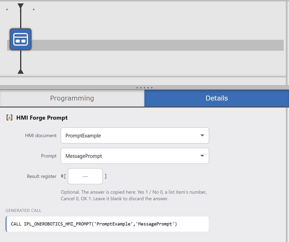 Using the HMI Prompt timeline icon in FANUC's timeline editor